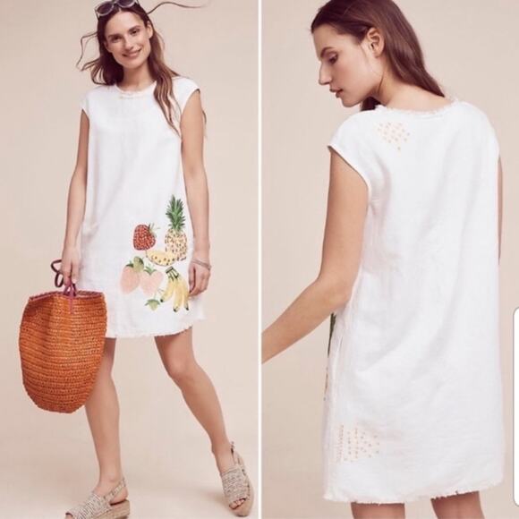 HOLDING HORSES Dresses & Skirts - Holding Horses Anthropologie White Linen Fruit Salad Dress size small